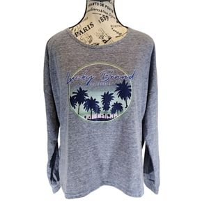 Lucky Brand Graphic Palm Tree Tee Blue Long Sleeved Size L‎